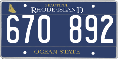 RI license plate 670892