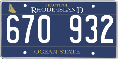 RI license plate 670932