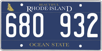 RI license plate 680932