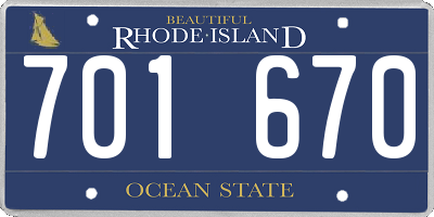 RI license plate 701670