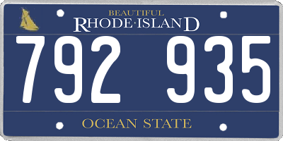 RI license plate 792935