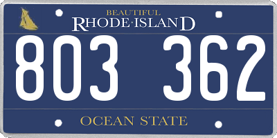 RI license plate 803362