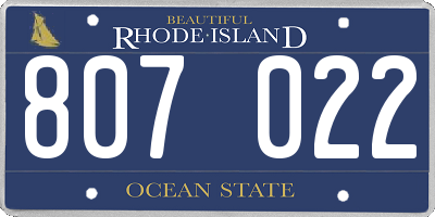 RI license plate 807022