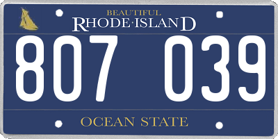 RI license plate 807039