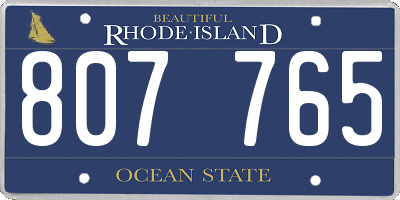RI license plate 807765