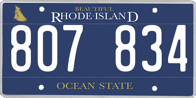 RI license plate 807834