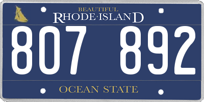 RI license plate 807892