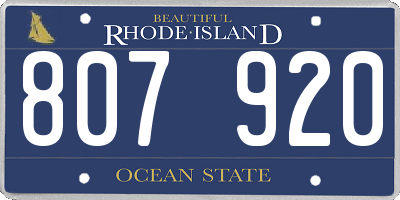 RI license plate 807920