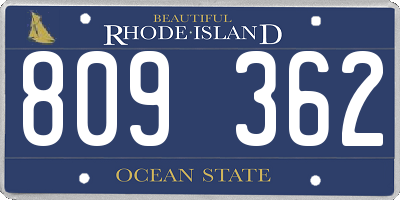 RI license plate 809362