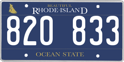 RI license plate 820833