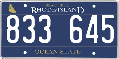 RI license plate 833645