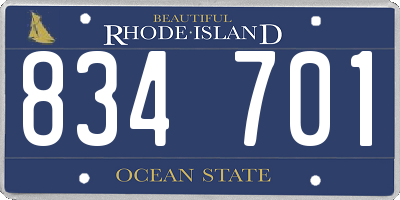 RI license plate 834701