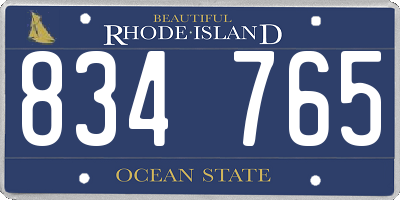 RI license plate 834765