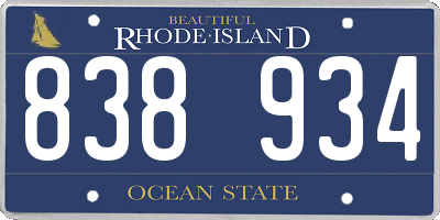 RI license plate 838934