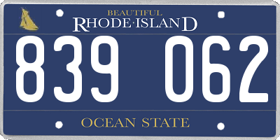 RI license plate 839062