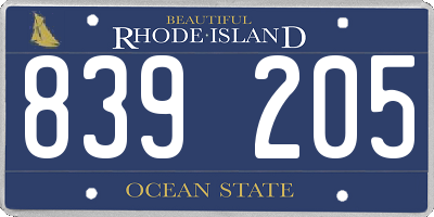 RI license plate 839205