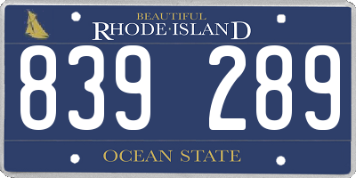 RI license plate 839289