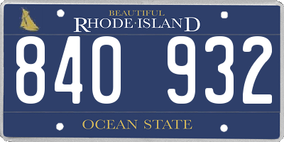 RI license plate 840932