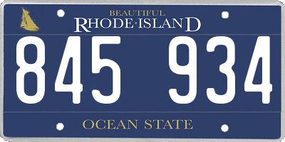 RI license plate 845934