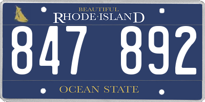 RI license plate 847892