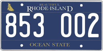 RI license plate 853002