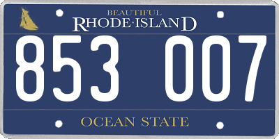 RI license plate 853007