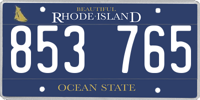 RI license plate 853765