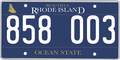 RI license plate 858003