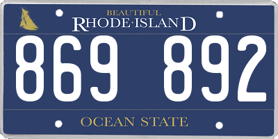RI license plate 869892