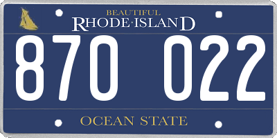 RI license plate 870022