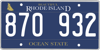 RI license plate 870932