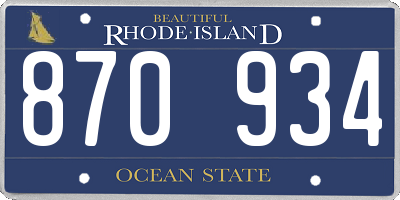 RI license plate 870934