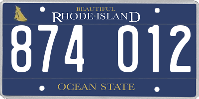 RI license plate 874012