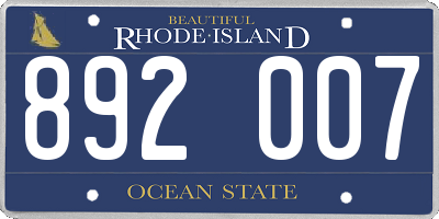RI license plate 892007