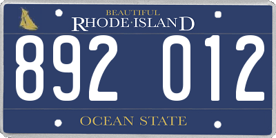 RI license plate 892012