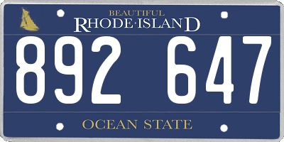RI license plate 892647