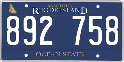 RI license plate 892758