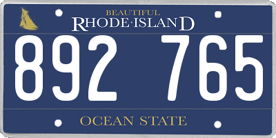 RI license plate 892765
