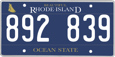 RI license plate 892839