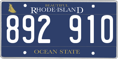 RI license plate 892910