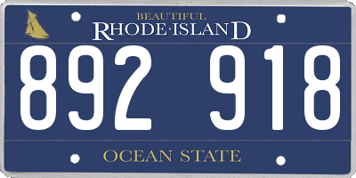 RI license plate 892918
