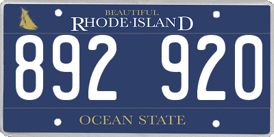 RI license plate 892920