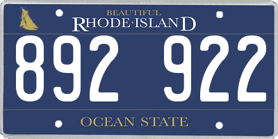 RI license plate 892922