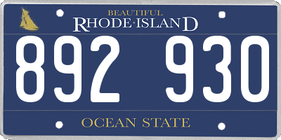 RI license plate 892930