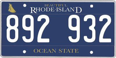 RI license plate 892932