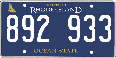 RI license plate 892933