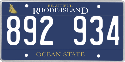 RI license plate 892934