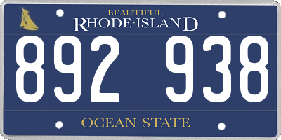 RI license plate 892938