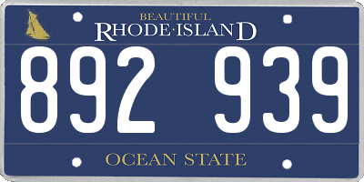 RI license plate 892939