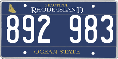 RI license plate 892983